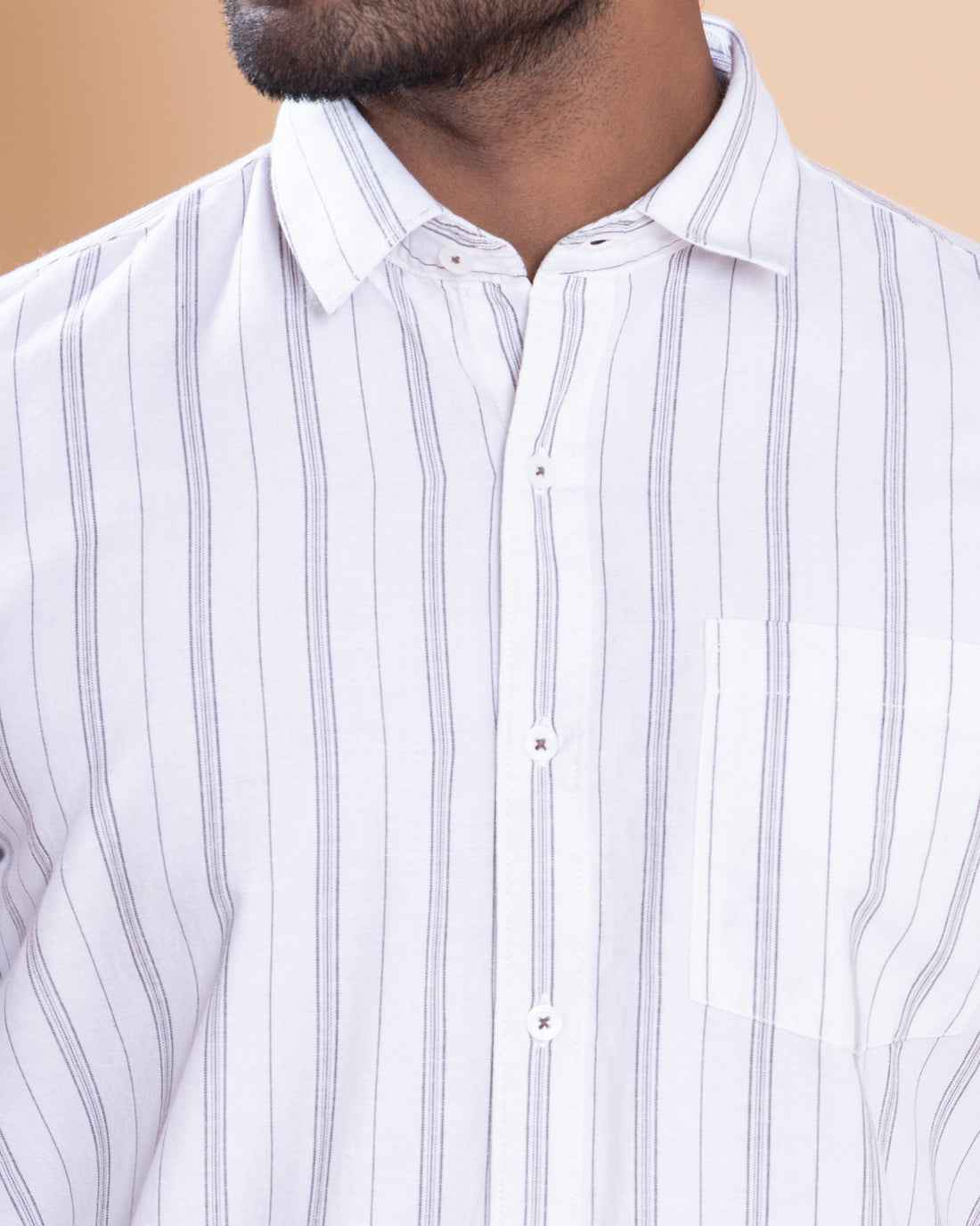 Nativebull Men Striped Full Sleeve Cotton Shirt - White
