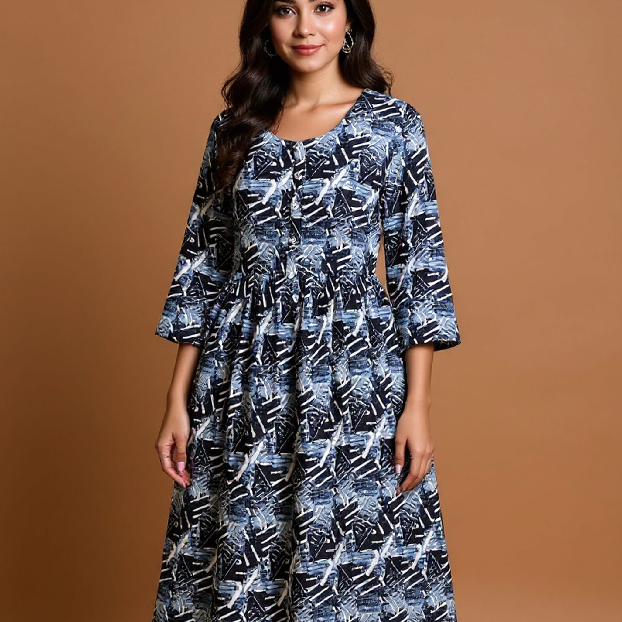 Maternity Wear - Elegant Multi Abstract Print Button-Down  Feeding Top