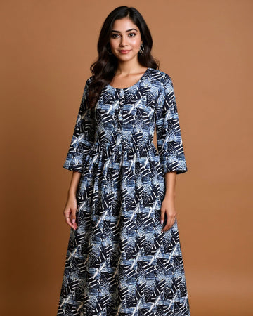 Maternity Wear - Elegant Multi Abstract Print Button-Down  Feeding Top