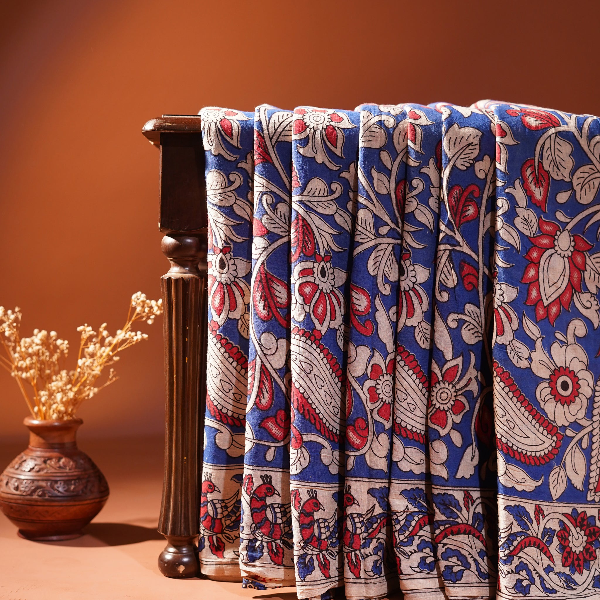 Cotton Kalamkari Printed Saree - Blue