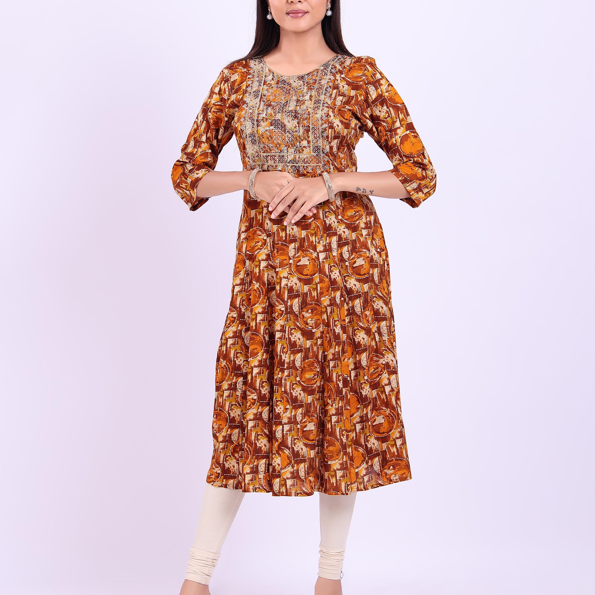 Designer mustard colour embroidered women's kurti