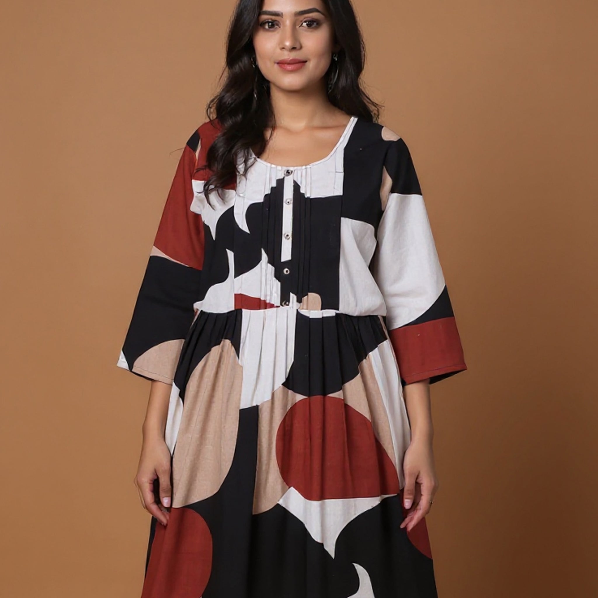 Maternity Wear -Multi Modern Abstract Color Block Button-Down Women's  Feeding Top