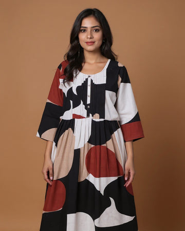 Maternity Wear -Multi Modern Abstract Color Block Button-Down Women's  Feeding Top