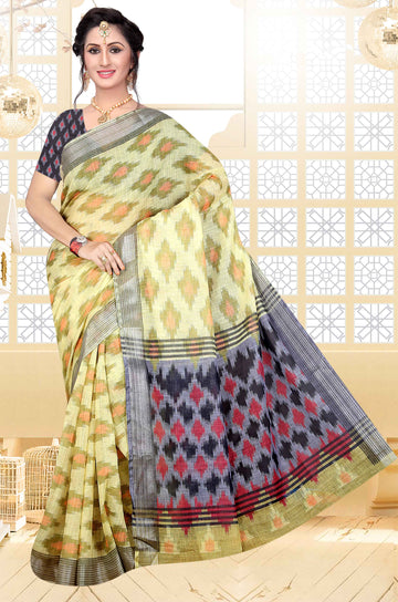 Golden Color Ikkat Saree - IK04