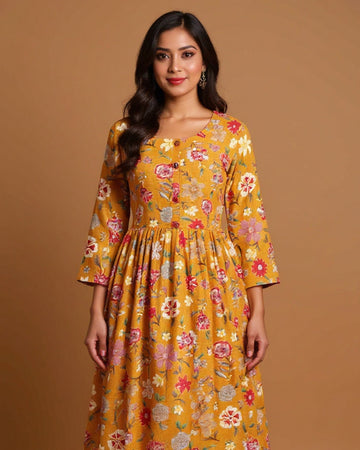 Maternity Wear  - Elegant Yellow Floral Print Button-Down Women's Feeding Top