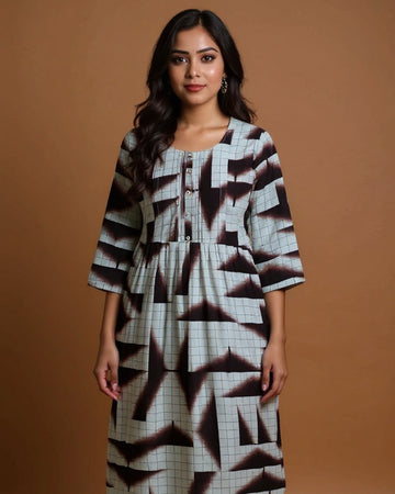 Maternity Wear  - Multi Modern Geometric Grid Print Button-Down Women's Feeding Top