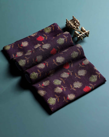 Women’s Handloom Cotton 1 Meter Blouse Material with Floral Butta Motifs - Dark Purple
