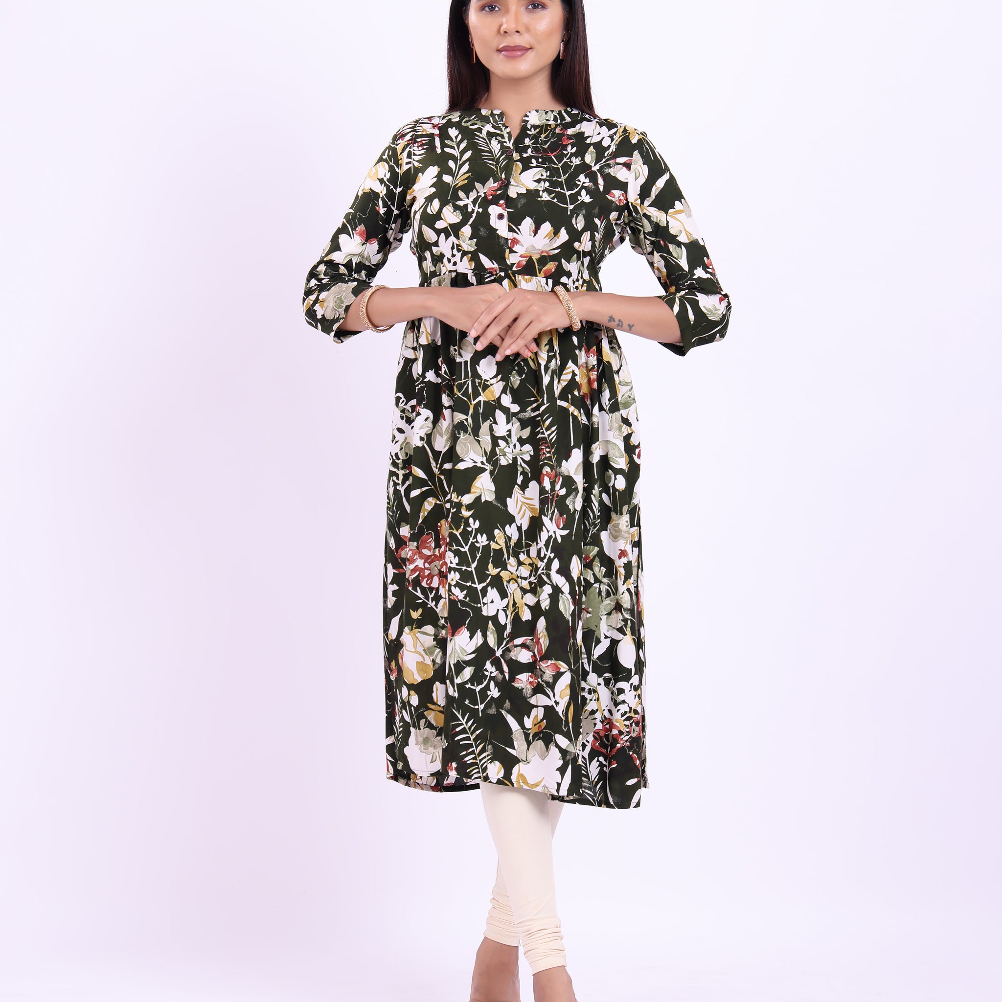 Women's Floral Printed Anarkali Kurta - Green