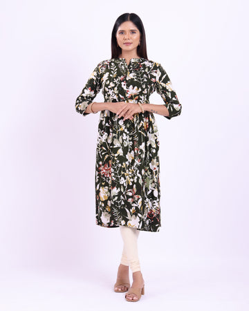 Women's Floral Printed Anarkali Kurta - Green