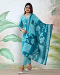 Women’s Polka Dot Printed Readymade Salwar Suit Set with Straight Kurta Matching Pants and Coordinated Dupatta, Apple Green