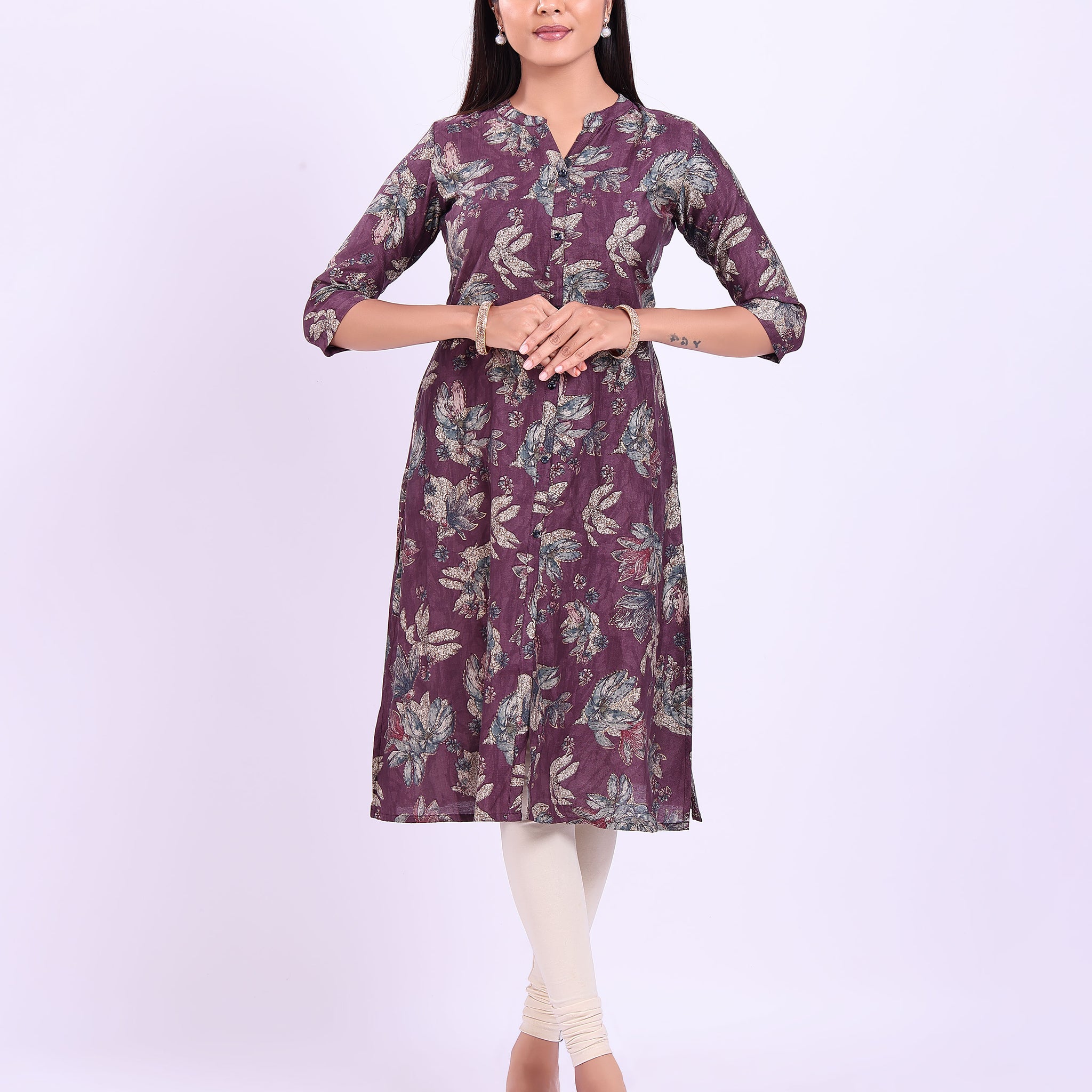 Women's Floral Print Cotton Kurta - Purple