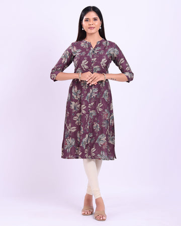 Women's Floral Print Cotton Kurta - Purple