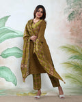 Women’s Printed Readymade Salwar Suit Set with Straight Kurta Matching Pants and Dupatta, Light Green