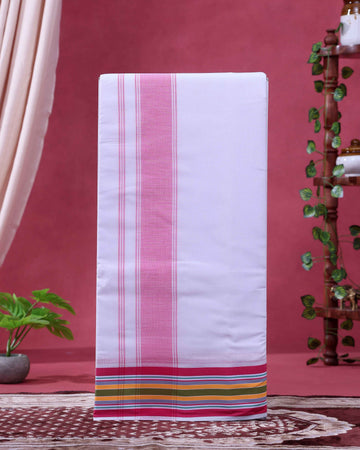 Men’s Traditional Handloom 9*5 Meter Cotton Dhoti with Multi Border - Off White