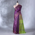 Purple  Banana Pith Saree with Minimal Butta Motifs & Traditional Zari Woven Border -Full View