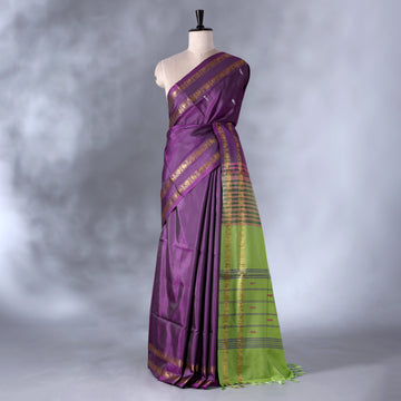 Purple Banana Pith Semi Silk Saree for Women | Wedding & Festive occasion | Jeyachandran - Full View