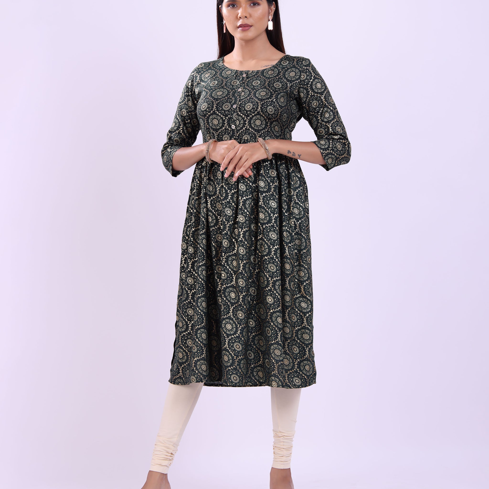 Designer green colour printed women's kurti