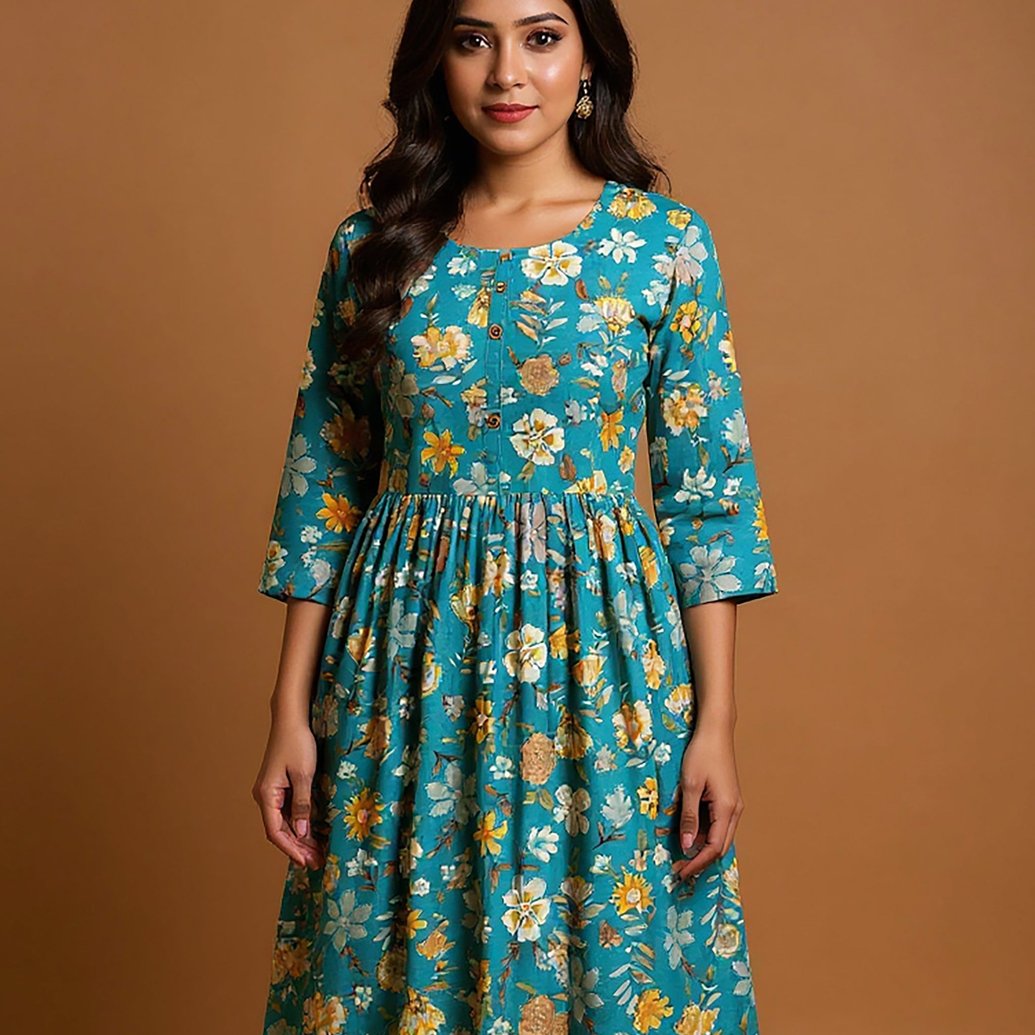 Maternity Wear - Elegant Green Floral Print Button-Down Women's Feeding Top