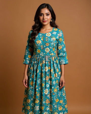 Maternity Wear - Elegant Green Floral Print Button-Down Women's Feeding Top