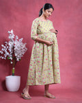 Women’s Floral Printed Maternity Feeding Dress with Round Neck 3/4th  Sleeves and Comfortable Empire Waist, Black