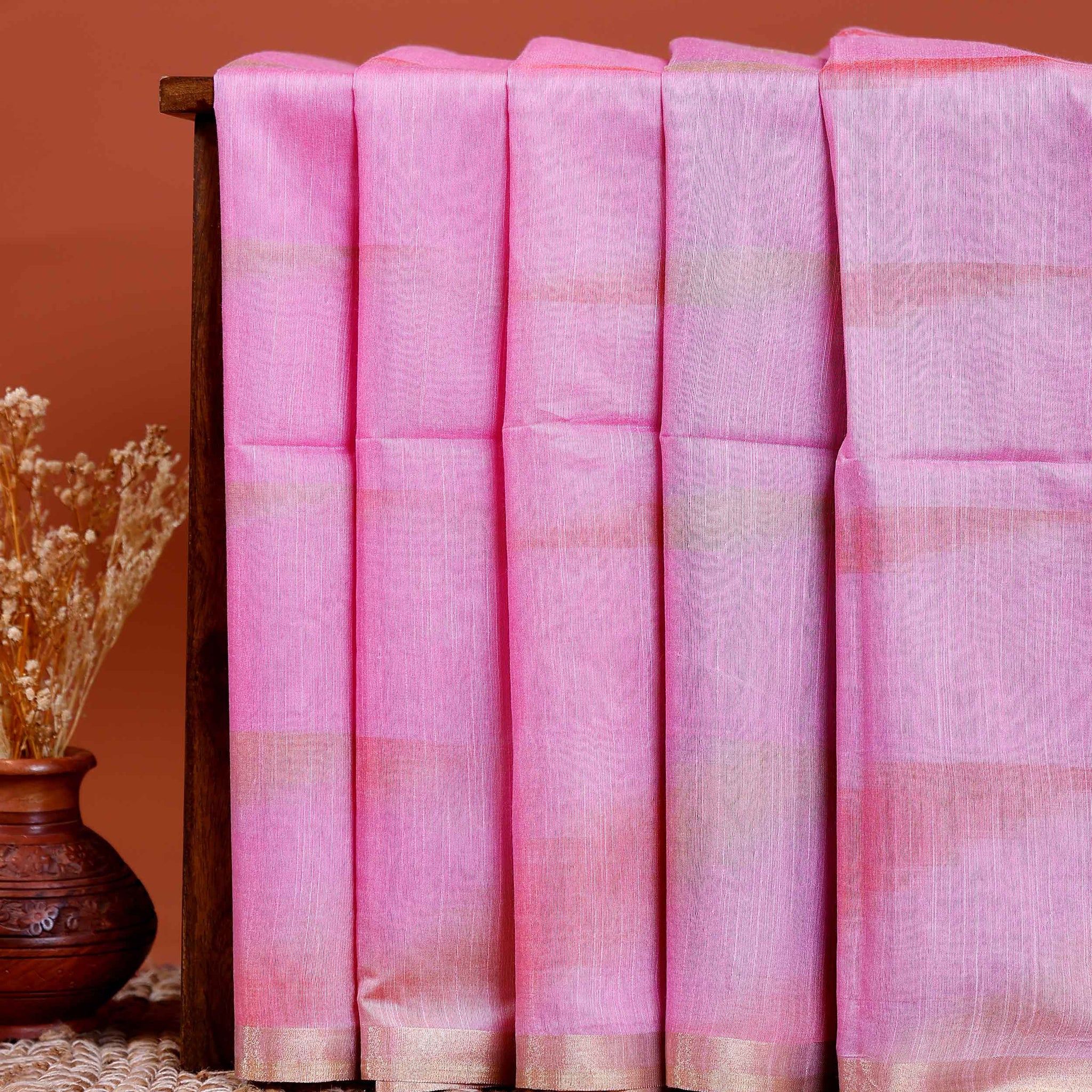 Elegant Semi Silk Saree with Elegant Zari Border and Weave Pattern - Pink