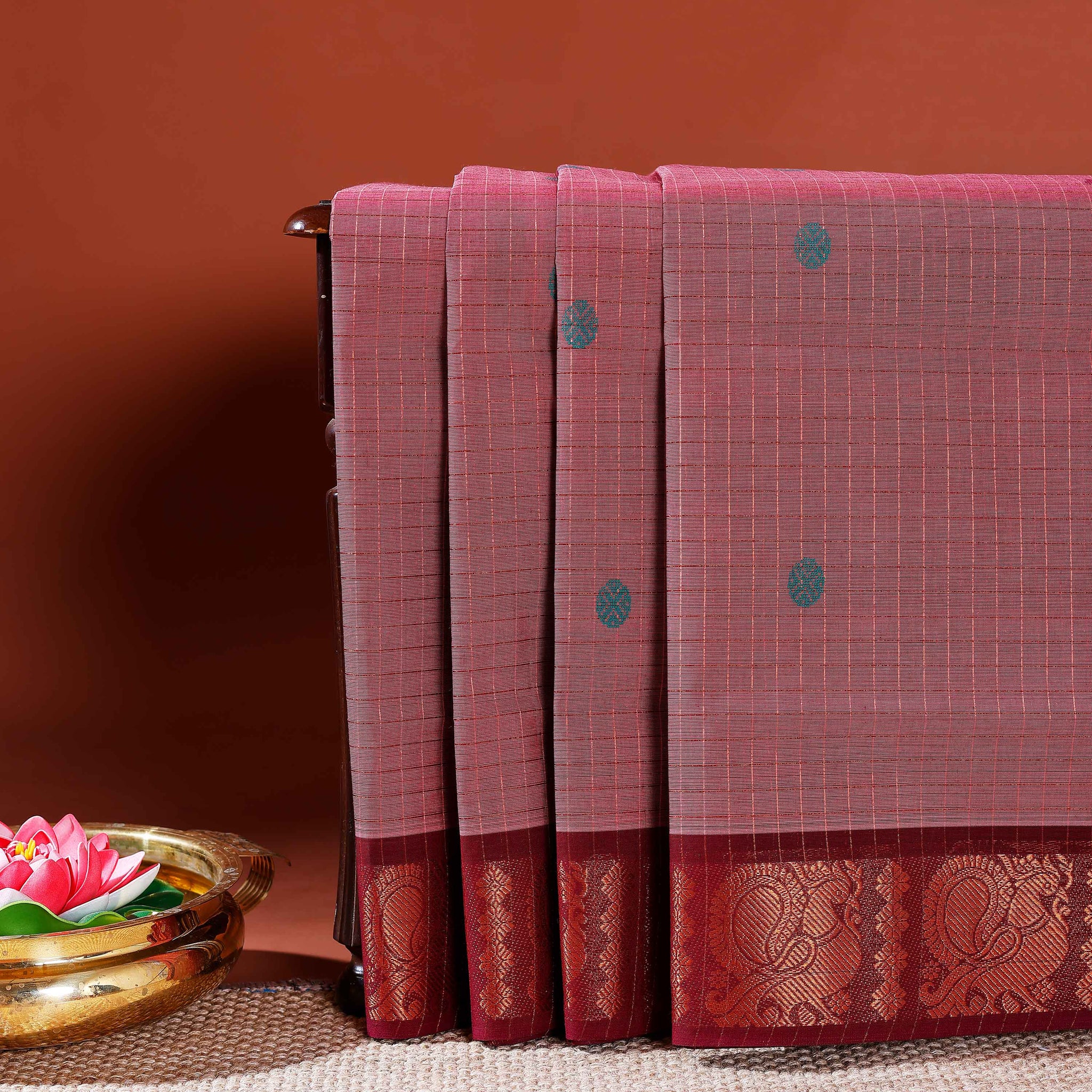 Handwoven Venkatagiri Cotton Saree with Traditional Zari Border and Intricate Motifs - Pink