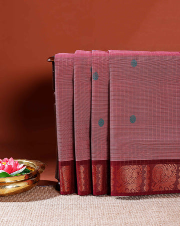 Handwoven Venkatagiri Cotton Saree with Traditional Zari Border and Intricate Motifs - Pink