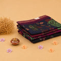 Semi Chanderi Sarees collection with floral print and woven border in multicolor stack folded front view