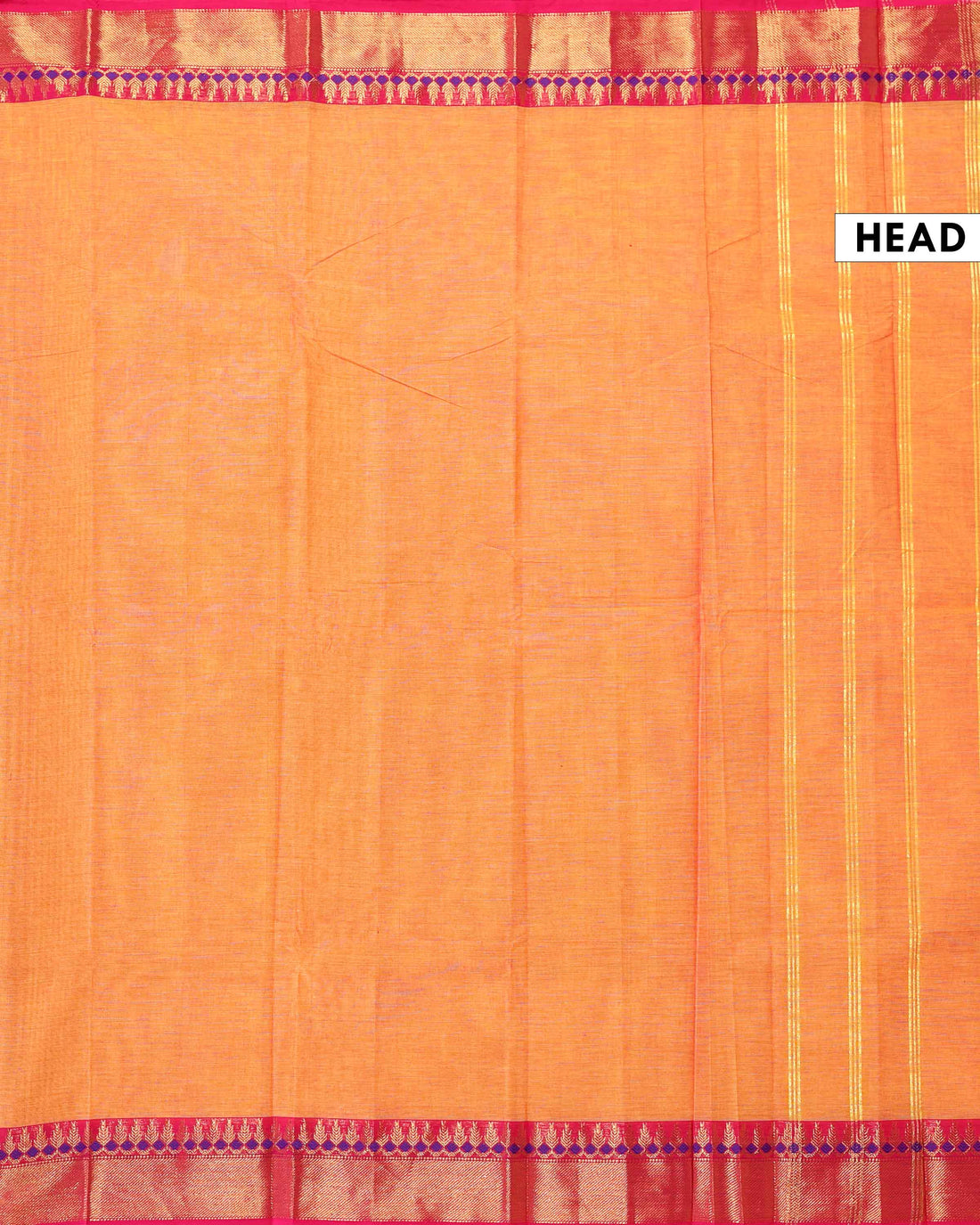 Traditional Handloom Chettinad Cotton Saree with Plain Body and Zari Woven Contrast Border - Orange