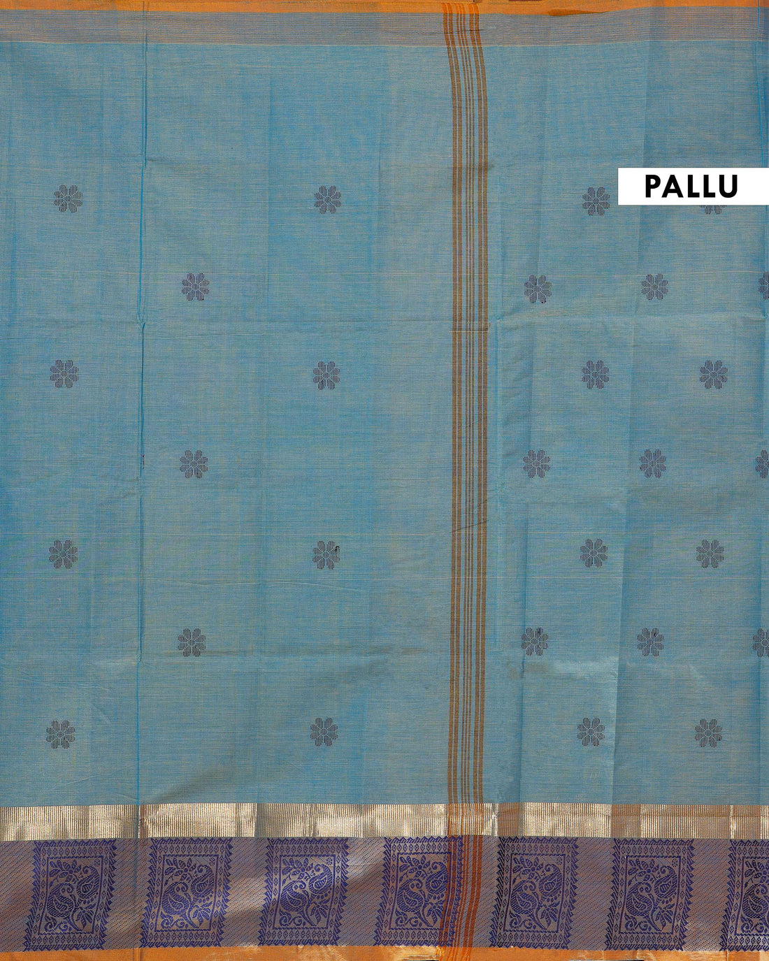 Handwoven Venkatagiri Cotton Saree with Traditional Zari Border and Motifs - Blue