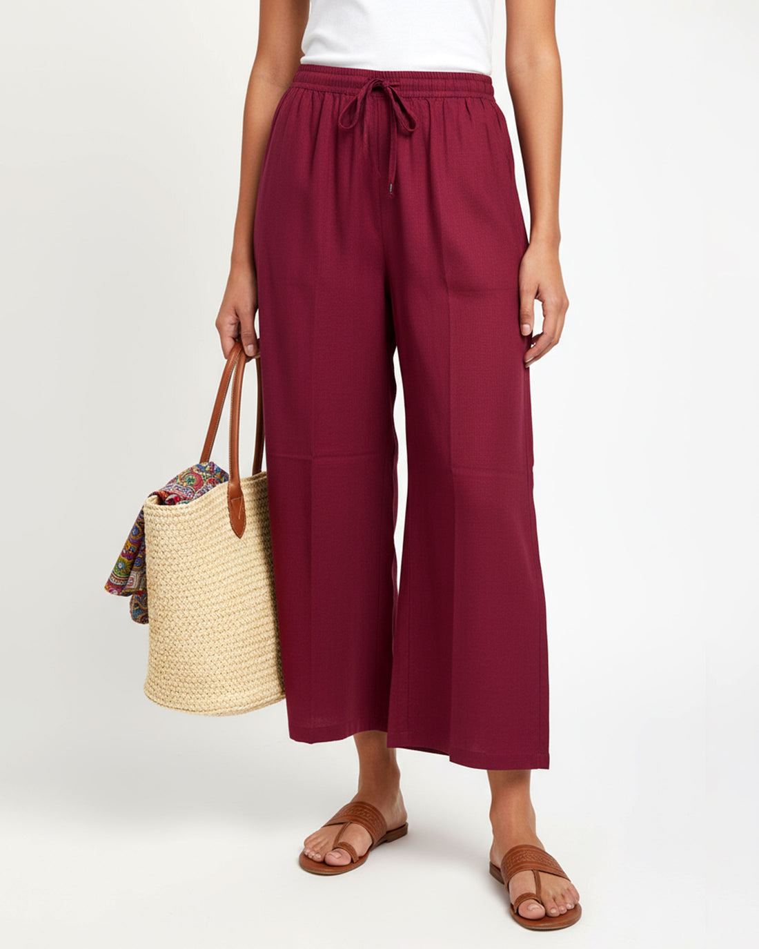 Elegant High-Waist Flared Palazzo Pant - Maroon