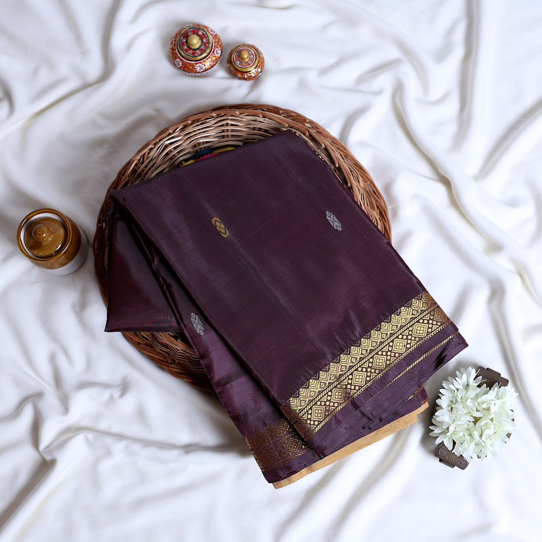 Maroon Banana Pith Semi Silk Saree for Women | Wedding & Festive occasion | Jeyachandran - Full View