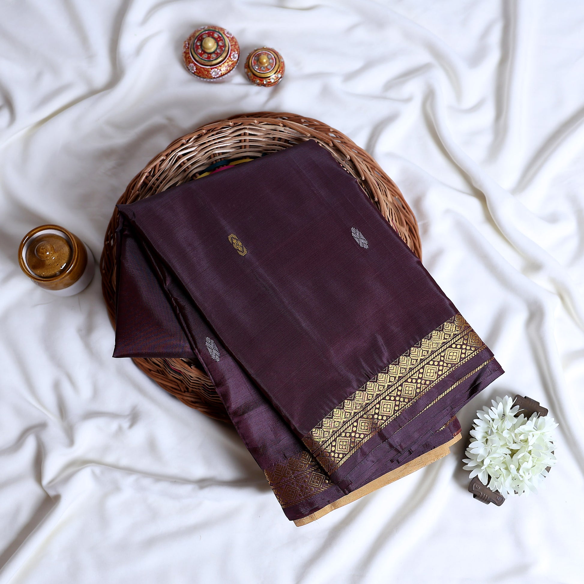 Banana Pith Saree With Elegant Gold Zari Border