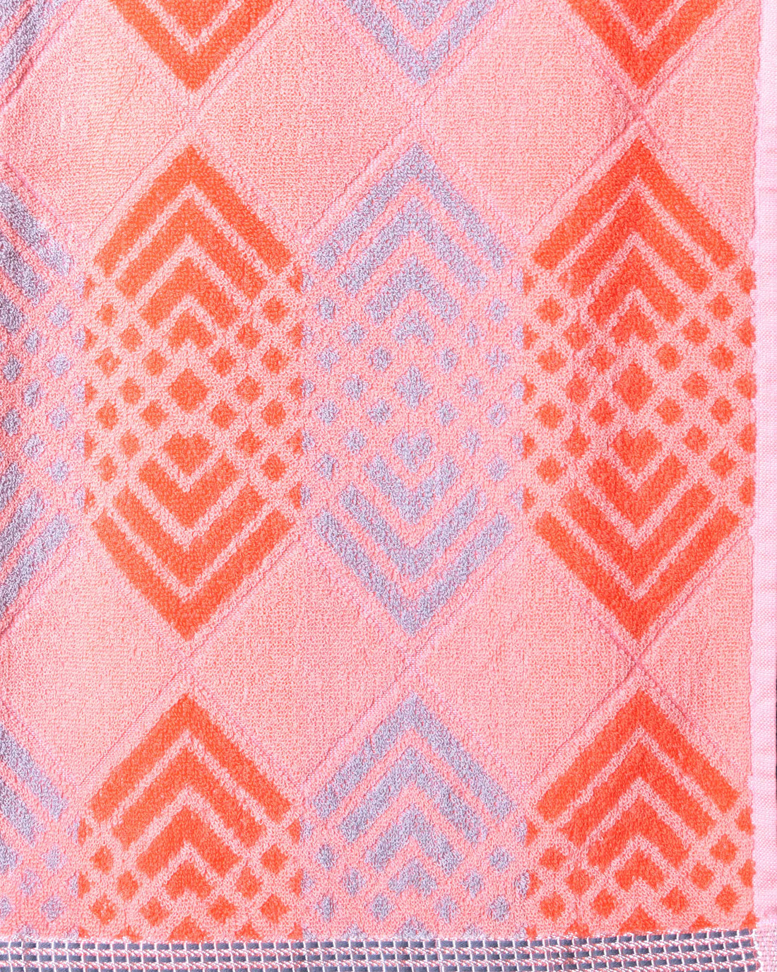 Soft Cotton Bath Towel with Geometric Chevron & Diamond Woven Pattern - Peach