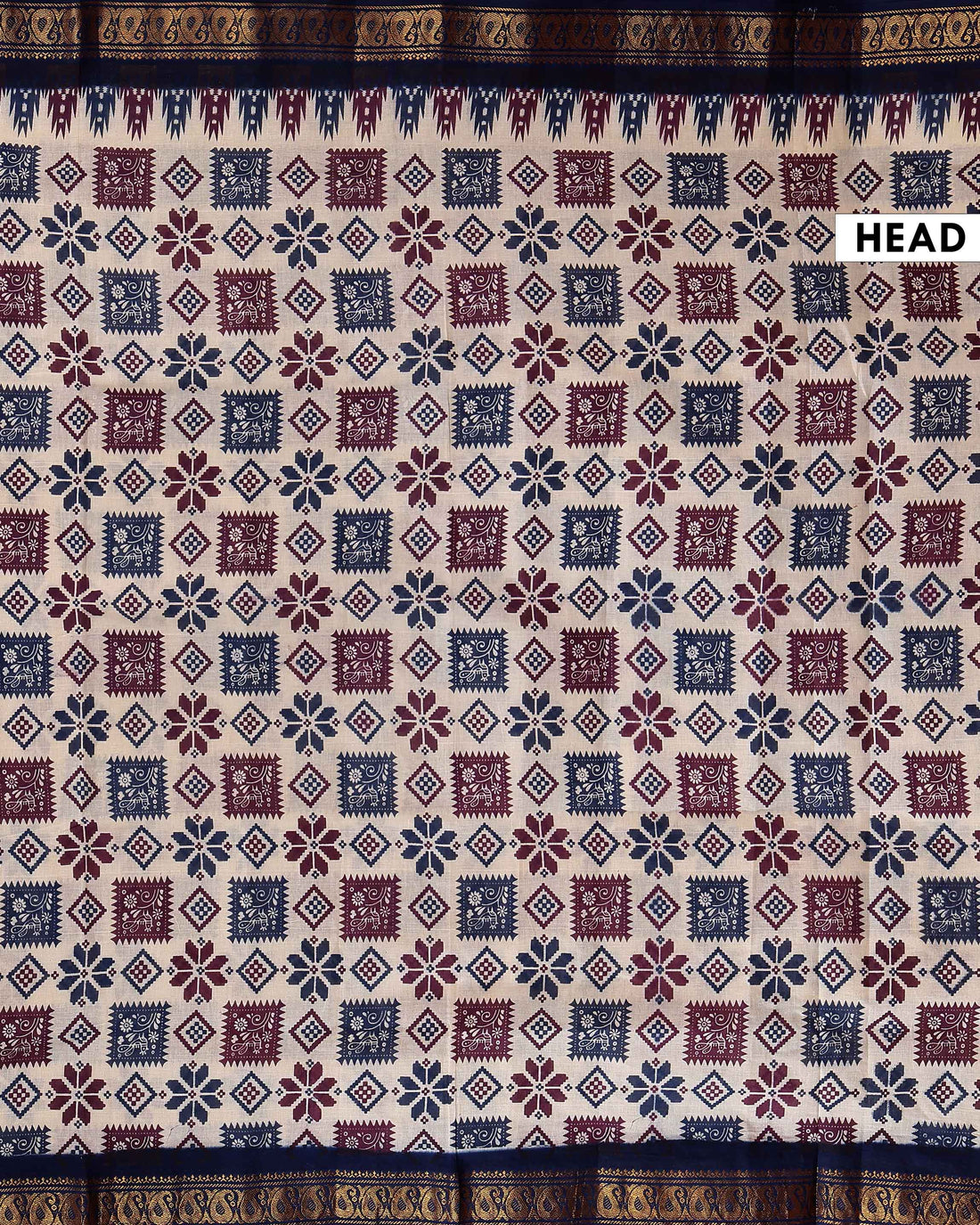 Traditional Sungudi Cotton Saree with Geometric and Floral Motifs - Cream