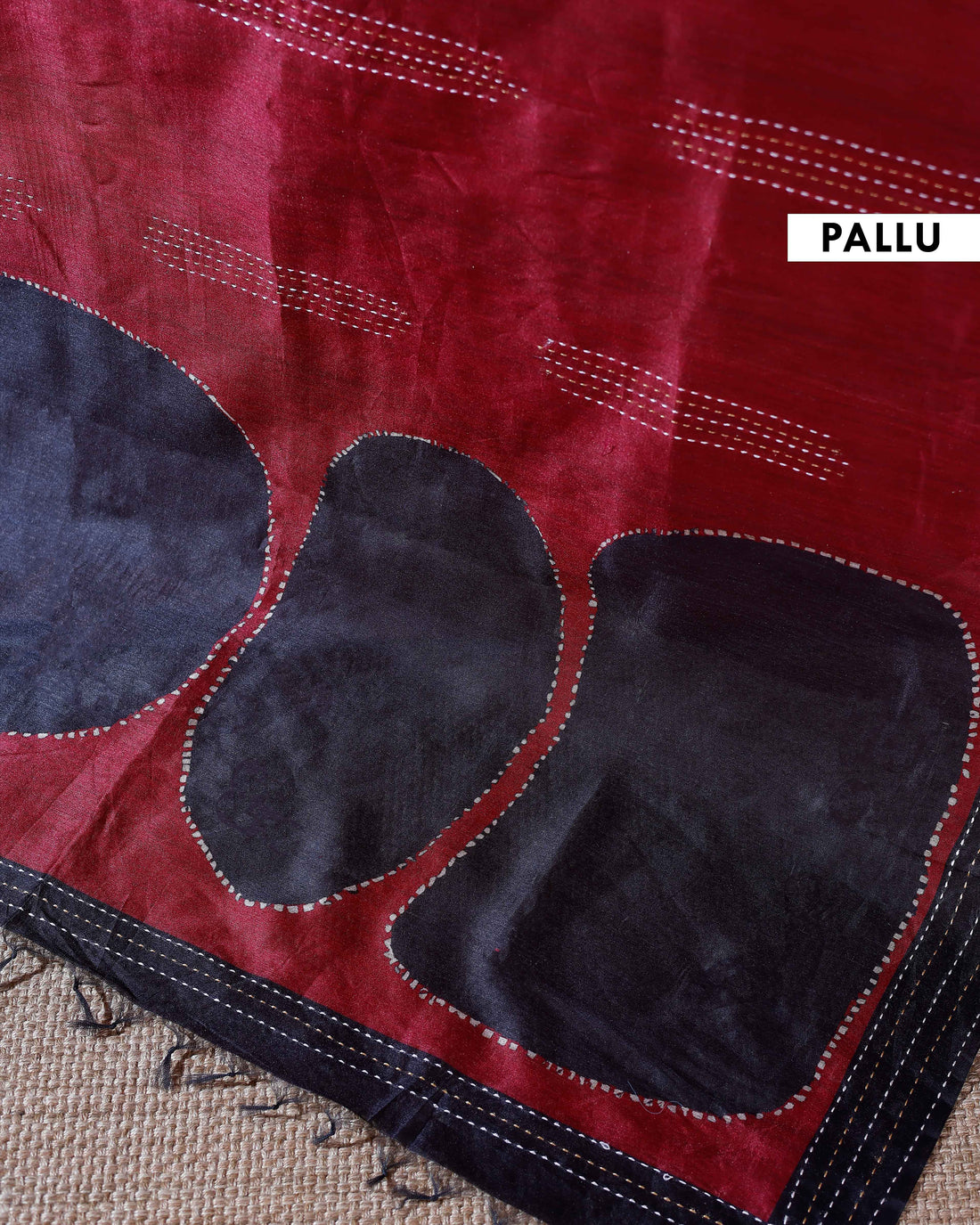Handcrafted Kantha Cotton Saree with Contrast Patch Design and Intricate Stitch Embroidery - Red