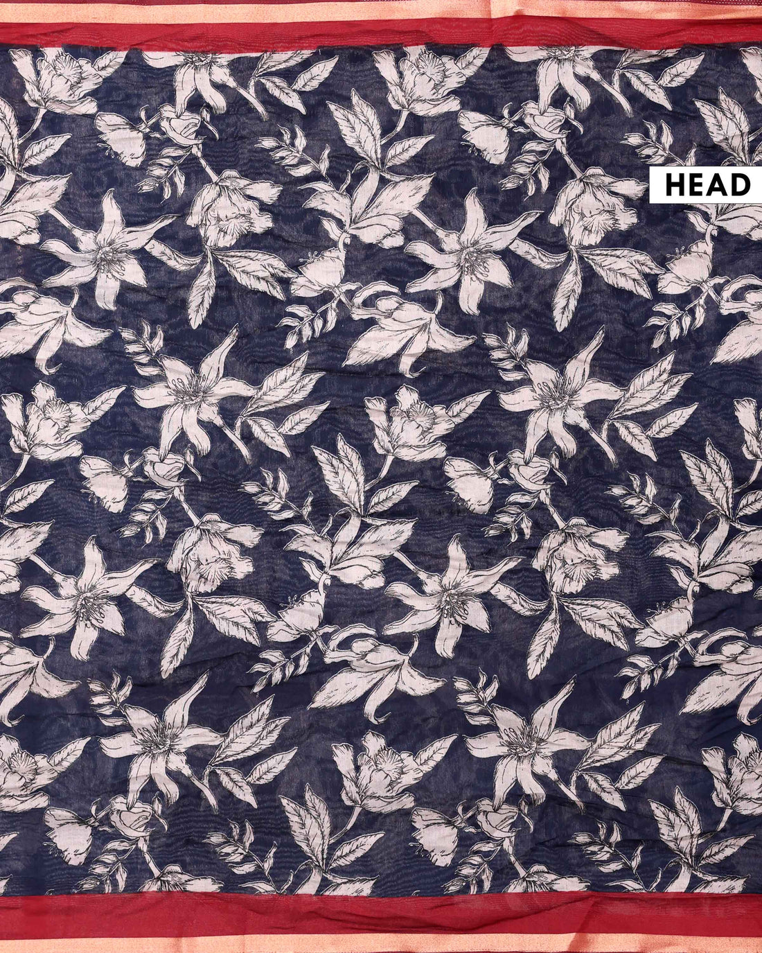 Elegant Semi Chanderi Saree with Exclusive Floral Motifs and Zari Border - Navy Blue