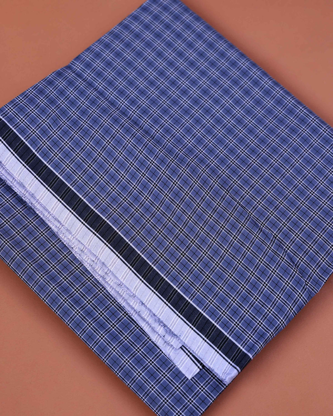 Nandu Brand Men's Premium Cotton Checked 2.20 Meter Stitched Lungi - Blue