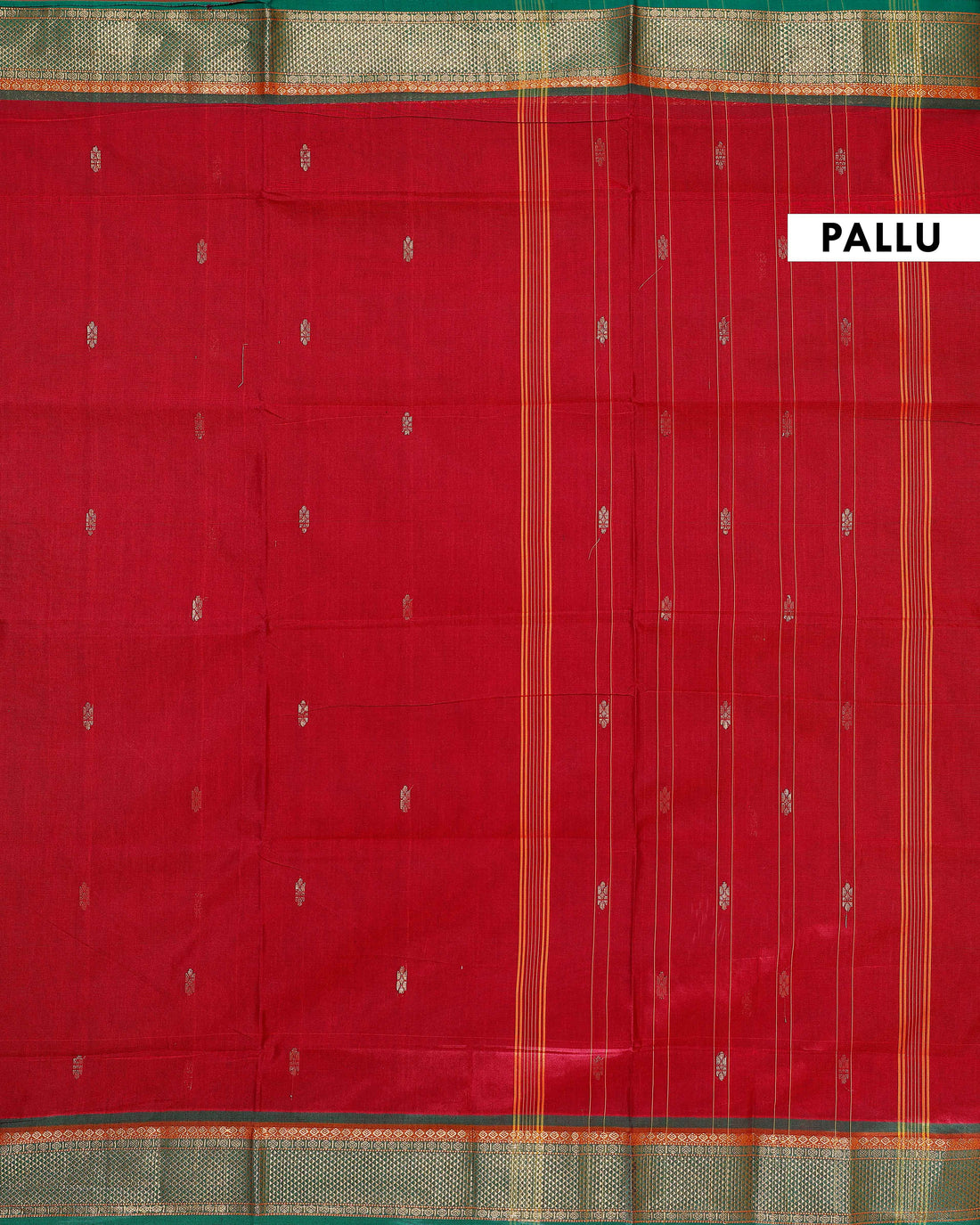 Handloom Chettinad Cotton Saree with Traditional Zari Border and Striped Body - Red