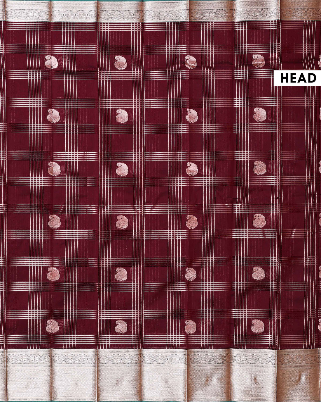 Elampillai Silk Cotton Saree with Checked Weave Paisley Motif Buttas and Intricate Zari Woven Border - Dark Maroon