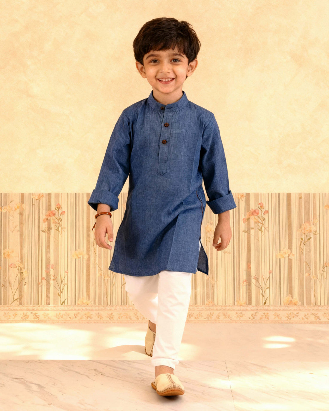 Boys Festive Kurta Set with Mandarin Collar -Blue