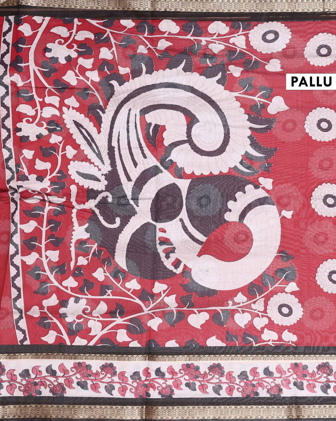 Elegant Semi Chanderi Saree with Floral Motif Print and Contrasting Zari Woven Border - Red