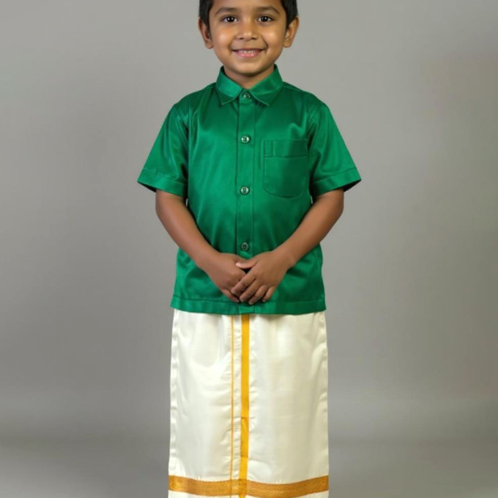 Traditional Kids Shirt and Dhoti Set - Green