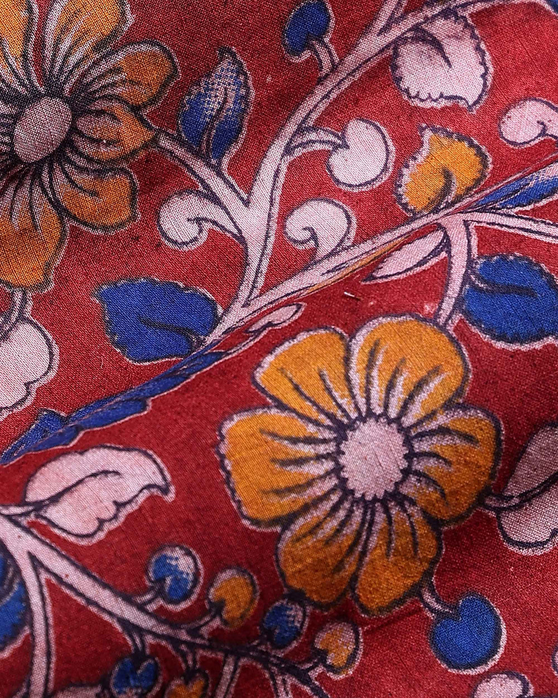 Women’s Printed Cotton 1 Meter Blouse Material with Traditional Floral Motifs - Red