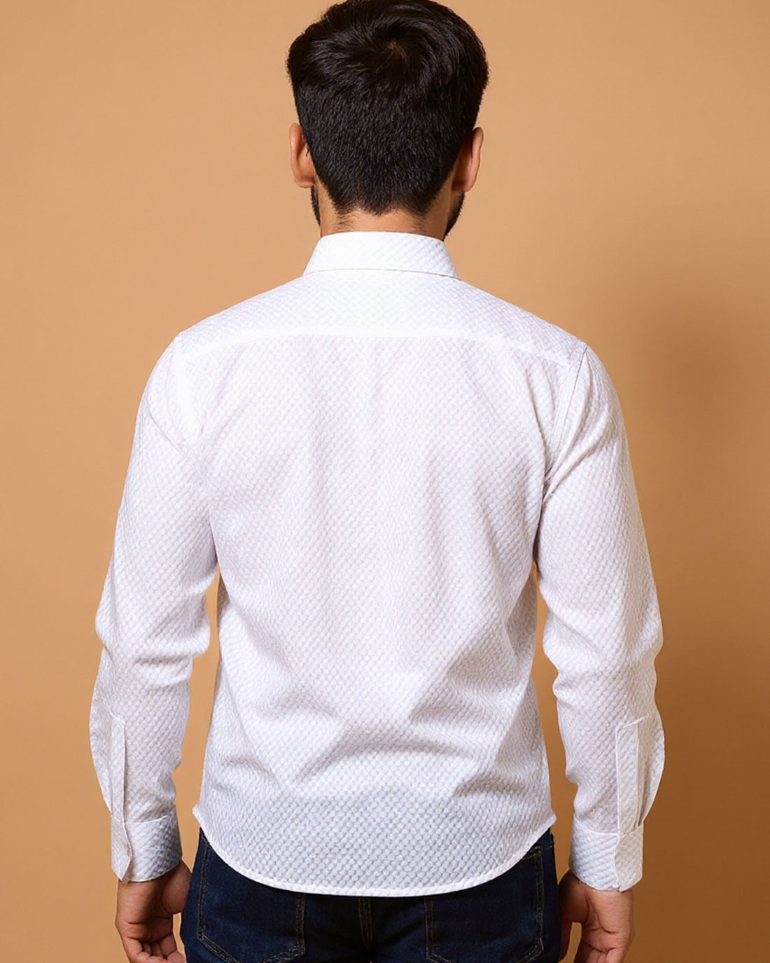 Nativebull Men's Textured Pattern Casual Shirt with Spread Collar and Full Sleeves - White