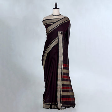 Dark Purple Mangalagiri Cotton Saree for Women | Festive Summer Collection | Jeyachandran - Full View
