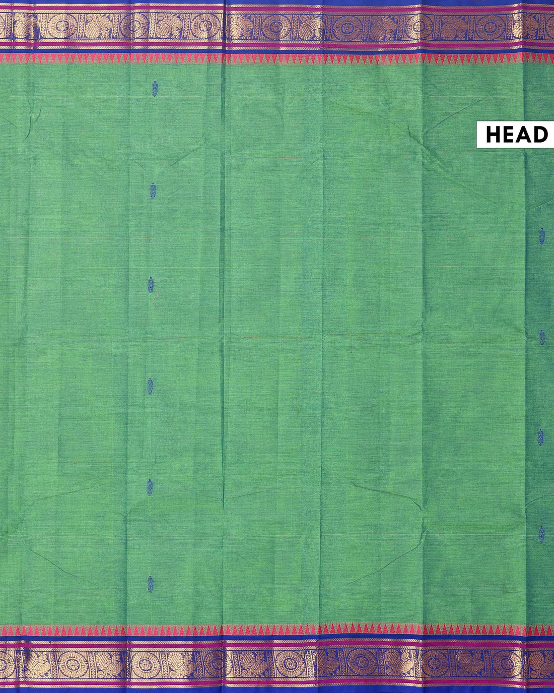 Elegant Chettinad Cotton Saree with Traditional Zari Border and Peacock Motifs - Green