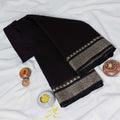 Traditional Dark Purple  Mangalagiri Cotton Saree With Black Woven Border And Zig Zag Patterns