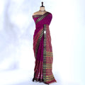 Mangalagiri Cotton Saree with Gold Chevron Pattern Pallu & Traditional Zigzag Border - Full View
