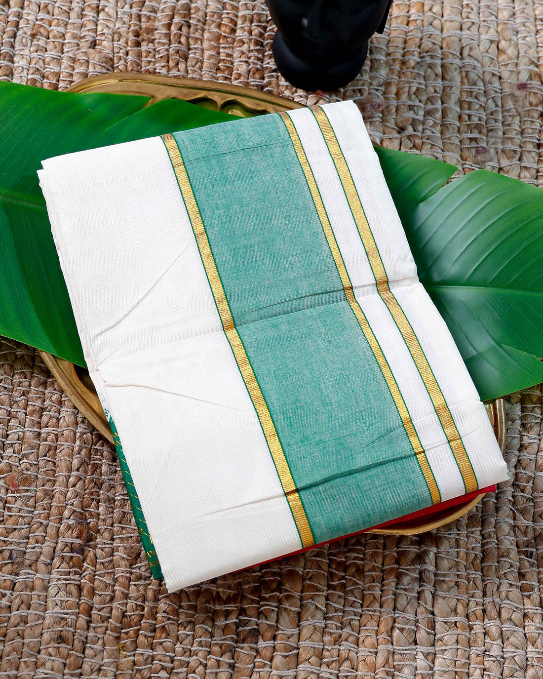 Men’s Cotton Dhoti with Multi Colour Border - White